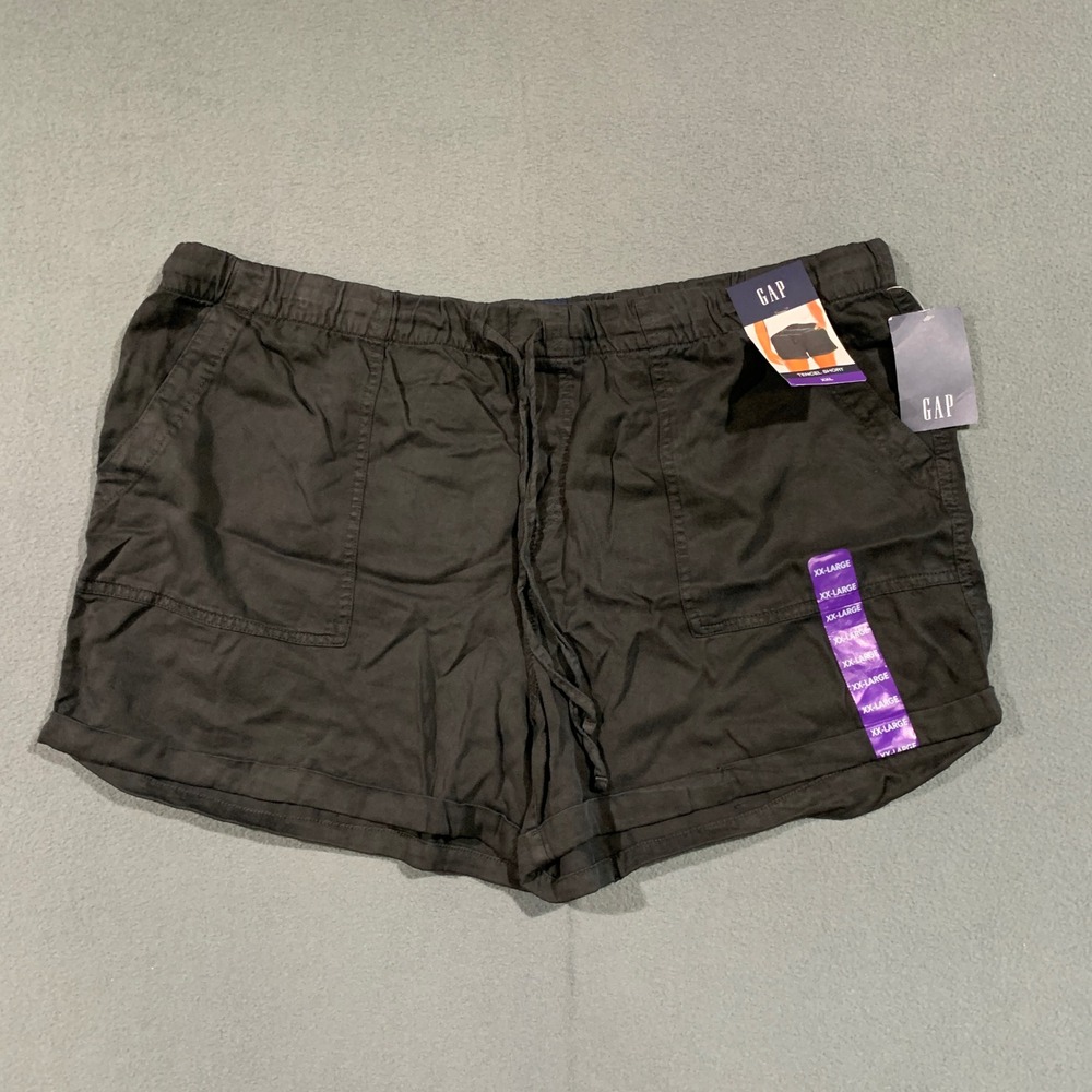 GAP Womens Tencel Shorts XXL Black Drawstring‎ Casual Pockets Summer